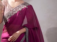 Wine Shaded Satin Chiffon Embroidery Work Saree