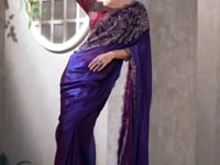 Electric Blue Satin Georgette Embroidery Work Saree