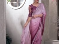 Powder Pink-Dull Purple Shaded Chiffon Embroidery Work Saree