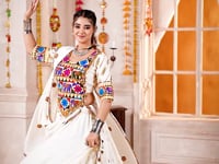 White Navratri Lehenga With Kutchi Work And Mirror Kodi Work Trendy Blouse