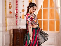 Multi Color Navratri Lehenga Kutchi Work And Mirror Work With Heavy Dupatta