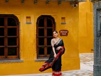 Black Poly Cotton Saree With Print & Zari Weaving Work