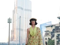 Avocado Green Tissue Saree with Print & Zari Weaving Work