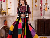 Black Multi Color Patch Work Lehenga With Thread Mirror Kodi Work Jacket