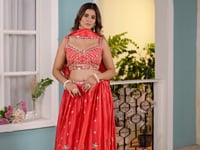 Paprika Red Sequins Embroidery Design Coding Work Lehenga Choli