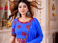 Blue And yellow Lehenga With Thread And Mirror Work Choli For Navratri