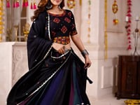 Black With Multi Color Lehenga With Thread And Mirror Work Choli For Navratri
