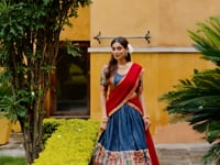 Navy Blue Chanderi Lehenga Choli With Kalamkari Print & Zari Weaving Work