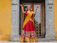 Red Chanderi Lehenga Choli With Kalamkari Print & Zari Weaving Work
