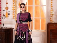 Multi Color Navratri Lehenga With Kutchi Mirror Work Choli With Waist Belt