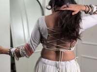 White Multicolor Rayon Gamthi Work Navratri Lehenga Choli