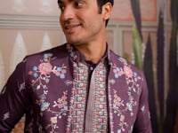 Dirty Purple Multi Thread Sequins Embroidery Work Wedding Wear Kurta And Jacket