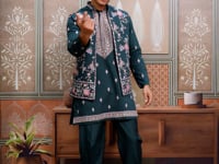 Timber Green Wedding Wear Multi Thread Sequins Embroidery Work  Kurta & Koti