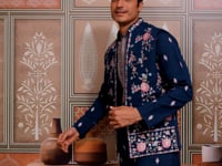 Nile Blue Multi Thread Sequins Embroidery Work Wedding Wear Kurta And Jacket