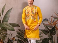 Yellow Multi Thread And Sequins Embroidery Work Festive Wear Kurta Set