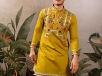 Fluroscent Green Multi Thread Sequins Embroidery Work Festive Wear Kurta Set
