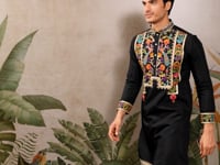 Black Multi Thread And Sequins Embroidery Work Festive Wear Kurta Set