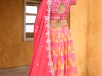 Hot Pink Taby Silk Floral Print & Embroidery Work Lehenga Choli