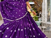 Purple Chanderi Bandhej Print Navratri Lehenga Choli With Lace Touch Up