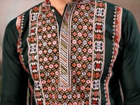 Dark Green Festive Wear Kurta Set With Multi Thread Sequins Embroidery Work