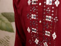 Maroon Mirror And Zari Weaving Work Kurta With Printed Dupatta