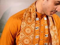 Mustard Yellow Mirror And Zari Weaving Work Kurta With Printed Dupatta