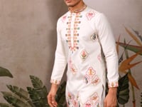 Festive White Kurta Set with Multi-Thread Embroidery Work