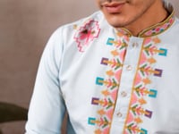 Festive Sky Kurta Set with Multi-Thread Embroidery Work