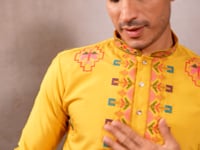 Festive Yellow Kurta Set with Multi-Thread Embroidery Work
