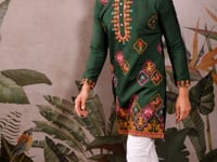Festive Green Kurta Set with Multi-Thread Embroidery Work