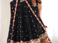 Black Georgette Navratri Lehenga With Sequins Gamthi & Mirror Work