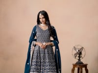 Teal Blue Georgette Embroidery Work Palazzo Set