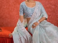 Sky Blue Galaxy Embroidery Work Party wear Saree