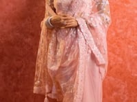 Blush Pink Net Embroidery Work Party wear Saree