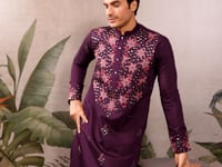 Elegant Purple Kurta Set With Mirror & Sequins Embroidery