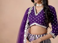 Purple Art Silk Paper Mirror & Embroidery Lehenga Choli