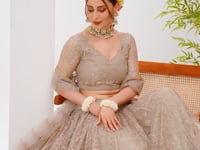 Metalic Grey Net Lehenga Choli With Embroidery Work