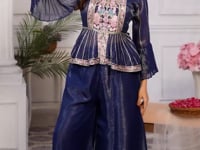 Blue Designer Embroidery Hand Work  Fancy Top & Sharara