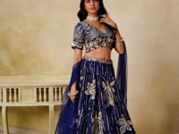 Navy Blue Art Silk Lehenga Choli With Sequins Embroidery
