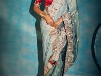 Shaded Grey Heavy Embroidery & Hand Work Silk Saree