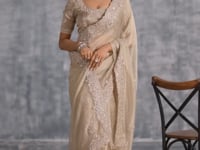 Almond Beige Zari Tissue  Hand Work & Embroidery Saree