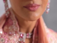 Peach Pink Zari Tissue  Hand Work & Embroidery Saree