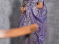 Lavender Zari Tissue  Hand Work & Embroidery Saree