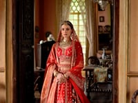 Red Heavy Embroidery & Pearl Work Bridal Lehenga