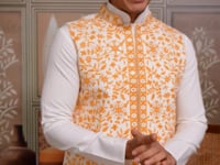 Yellow Silk Kurta Set With Embroidery & Mirror Work Koti