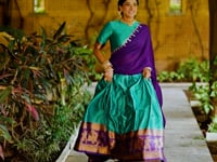 Teal Green Polly Cotton Zari Weaving Lehenga Choli