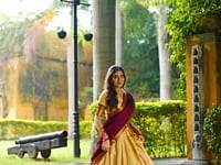 Beige-Wine Zari Weaving  Kanchipuram Lehenga Choli