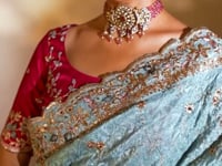 Sea Blue Silk Heavy Embroidery & Hand Work Saree
