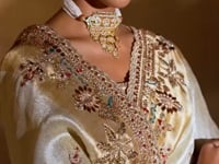 Almond Beige Silk Heavy Embroidery & Hand Work Saree