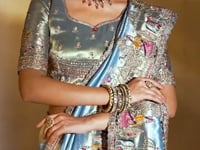 Teal Blue Silk Heavy Embroidery & Hand Work Saree